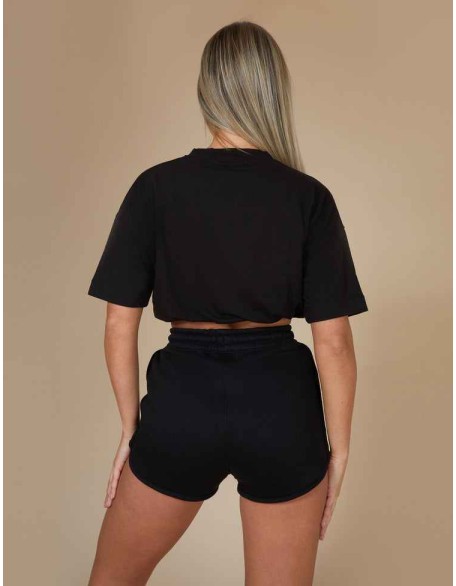 Elasticated Waist Cropped T-Shirt Black