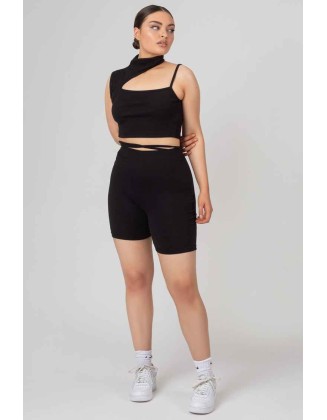 High Neck Cut Out Strappy Bralet Black
