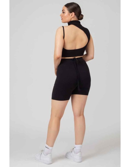High Neck Cut Out Strappy Bralet Black