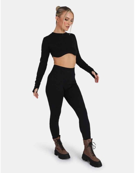 Long Sleeve Underbust Crop Top Black