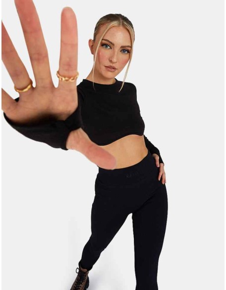 Long Sleeve Underbust Crop Top Black