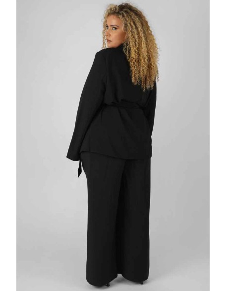 Curve Premium Tie Waist Wide Leg Trousers Black