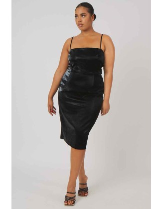 Curve Snakeskin Pu Square Neck Midi Dress Black