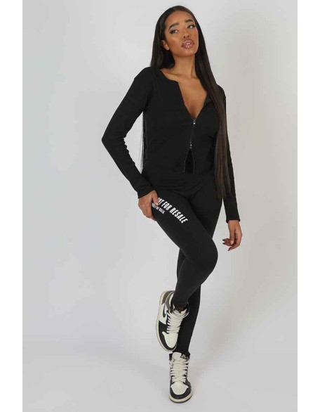 Double Ended Zip Rib Top Black
