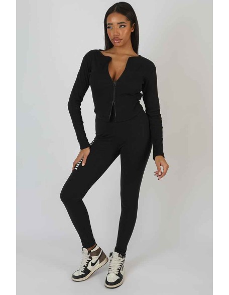 Double Ended Zip Rib Top Black