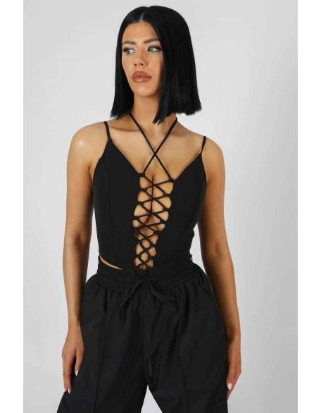Lace Up Corset Top Black