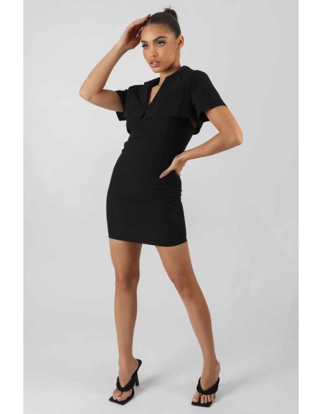 Cropped Layer Blazer Mini Dress Black