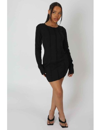 Seam Detail Long Sleeve Mini Dress Black