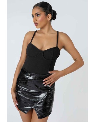 Jersey Strappy Corset Bodysuit Black