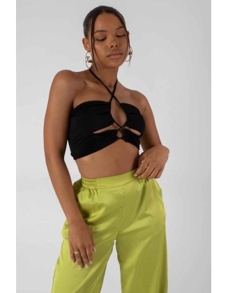 Slinky Loop Ruching Crop Top Black