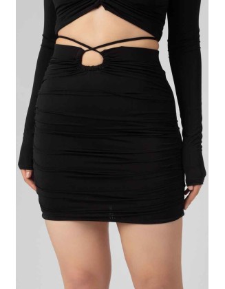 Loop Ruching Midi Skirt Black