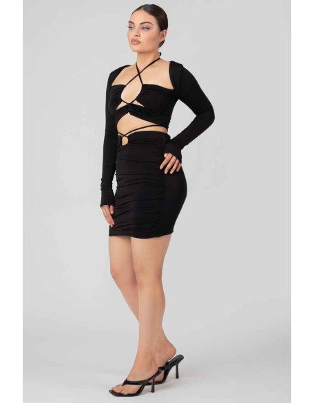 Loop Ruching Midi Skirt Black