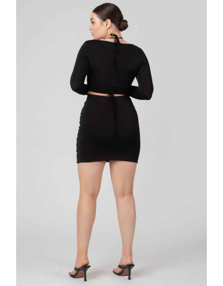 Loop Ruching Midi Skirt Black