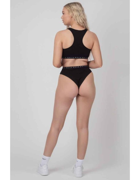 Kaiia Elastic Scoop Neck Bra Black