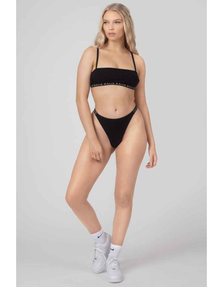Kaiia Elastic Rib Thong Black