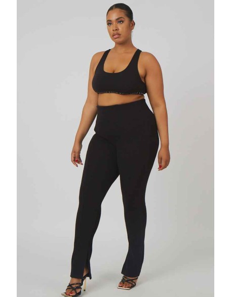 Curve Split Hem Ribbed Leggings Black