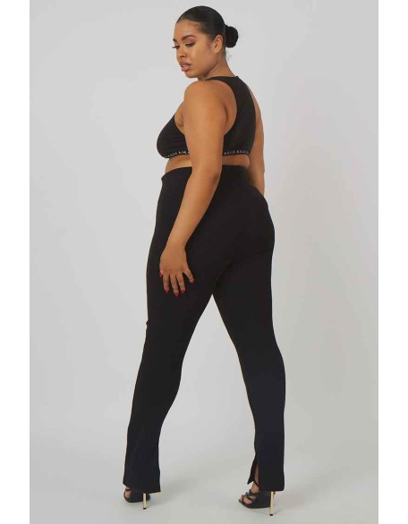 Curve Split Hem Ribbed Leggings Black
