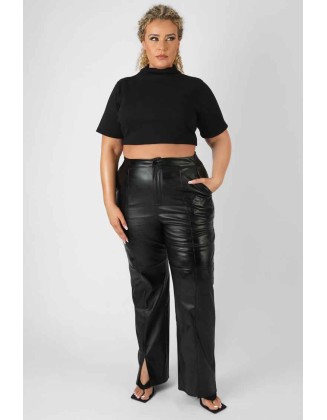 Curve High Neck Ribbed Cropped T Shirt Black