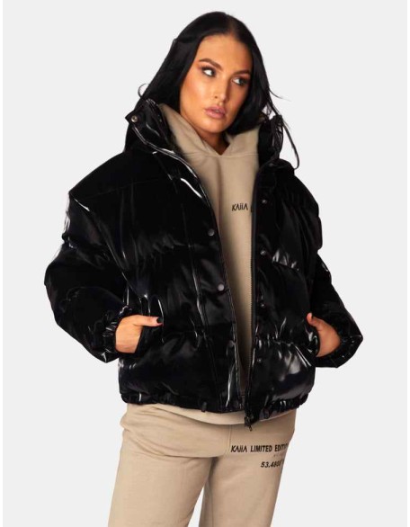 High Shine Holographic Oversized Puffer Black