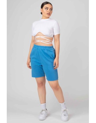 Longline Raw Hem Shorts Blue