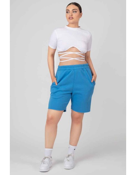 Longline Raw Hem Shorts Blue