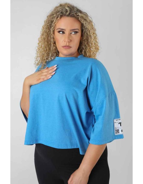 Curve Oversized Boxy Cropped Patch T-Shirt Blue