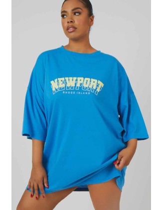 Curve Newport Graphic T-Shirt Dress Blue