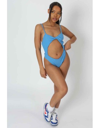 Jersey High Leg Twist Bodysuit Blue