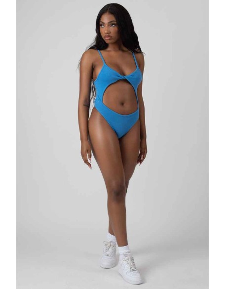 Jersey High Leg Twist Bodysuit Blue