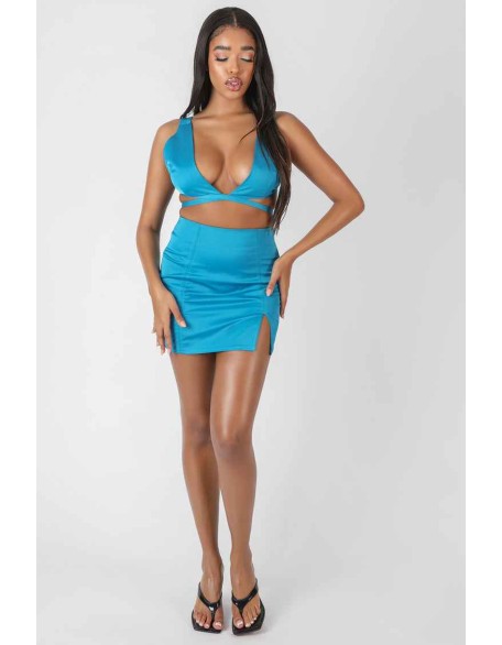 Satin Strappy Triangle Bralet Blue