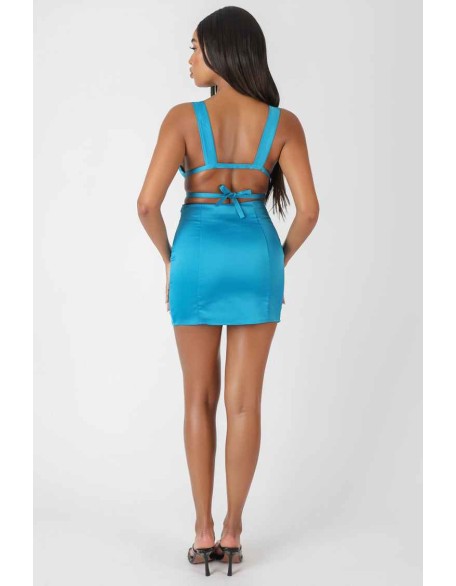 Satin Strappy Triangle Bralet Blue