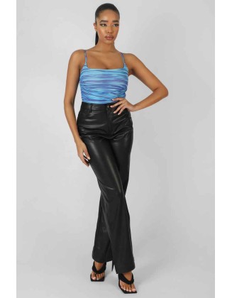 Space Dye Print Mesh Square Neck Bodysuit Blue
