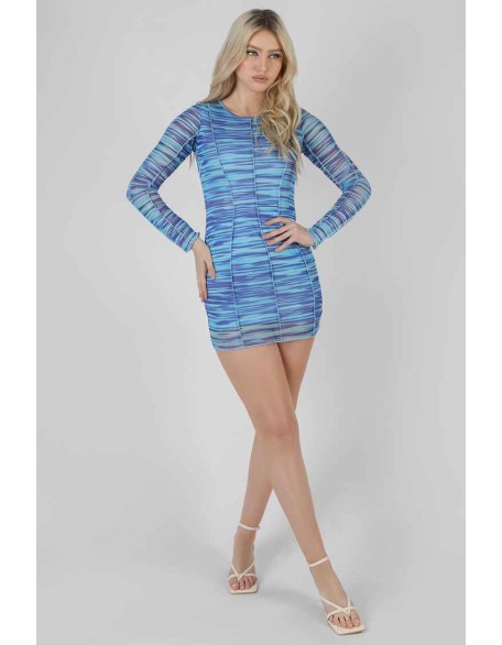 Space Dye Print Mesh Dress Blue