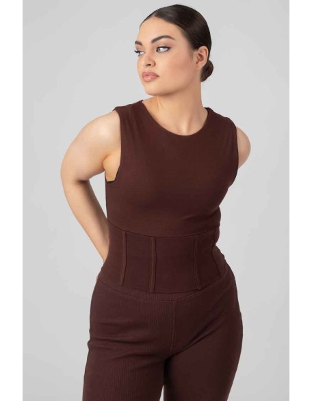 Corset Detail Top Chocolate