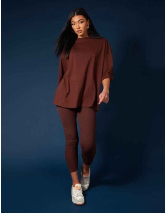 Exposed Seam Oversized T Shirt Coffee