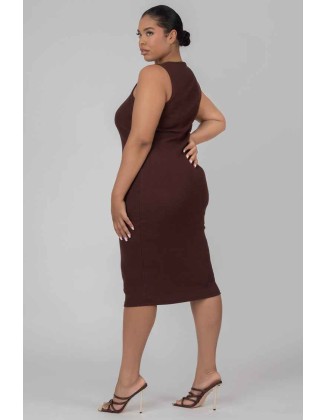 Curve Bodycon Scoop Neck Midi Dress Chocolate
