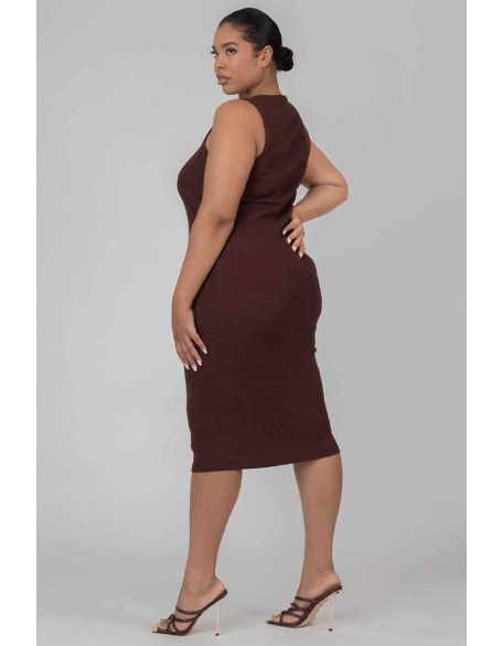 Curve Bodycon Scoop Neck Midi Dress Chocolate