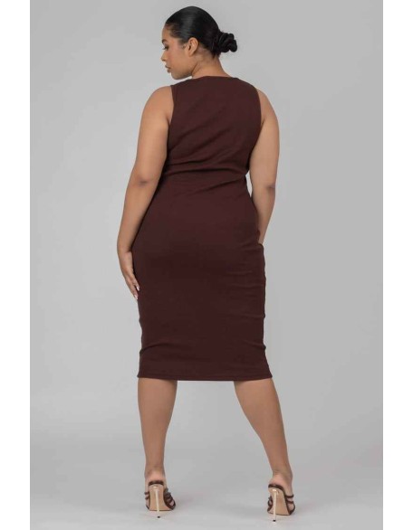 Curve Bodycon Scoop Neck Midi Dress Chocolate