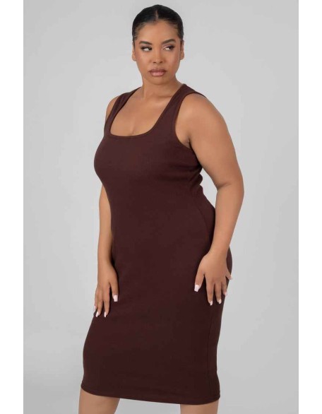 Curve Bodycon Scoop Neck Midi Dress Chocolate