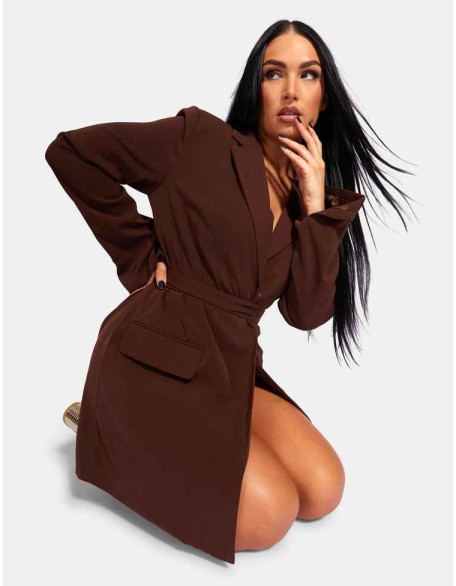 Wrap Belt Blazer Dress Chocolate