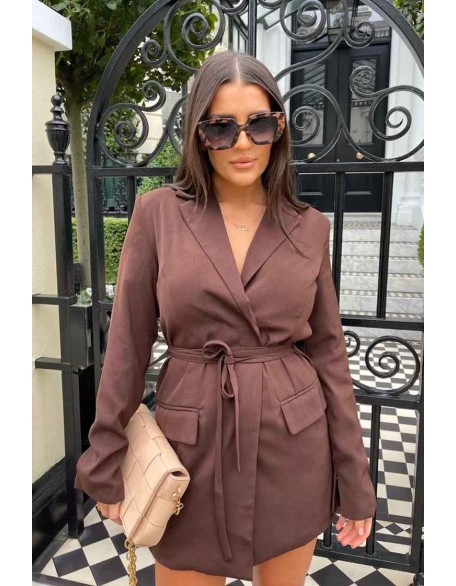 Wrap Belt Blazer Dress Chocolate