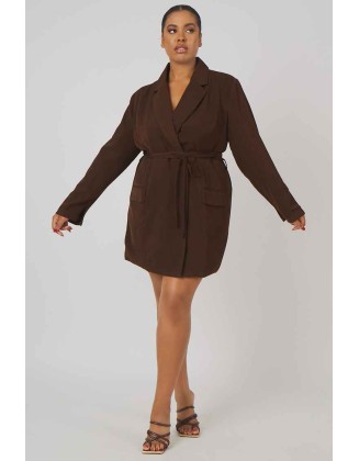 Curve Wrap Belt Blazer Dress Chocolate