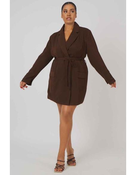 Curve Wrap Belt Blazer Dress Chocolate