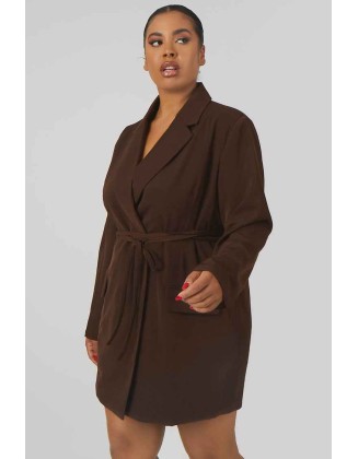 Curve Wrap Belt Blazer Dress Chocolate
