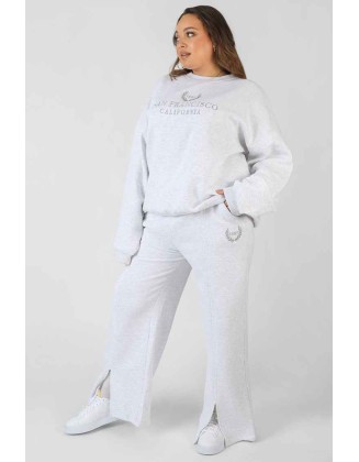 Curve Oversized Embroidered Split Front Joggers Oatmeal Marl