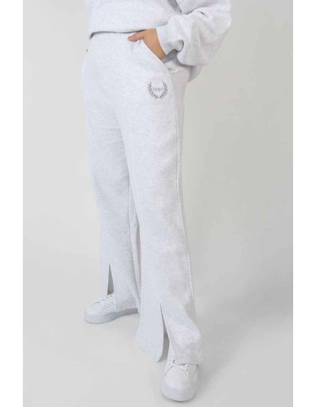 Curve Oversized Embroidered Split Front Joggers Oatmeal Marl