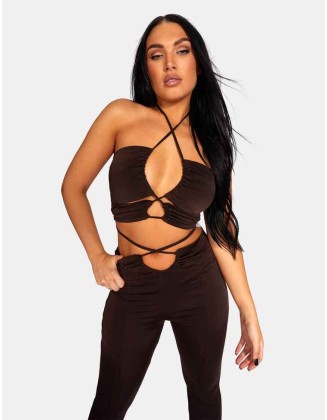 Slinky Loop Ruching Crop Top Chocolate
