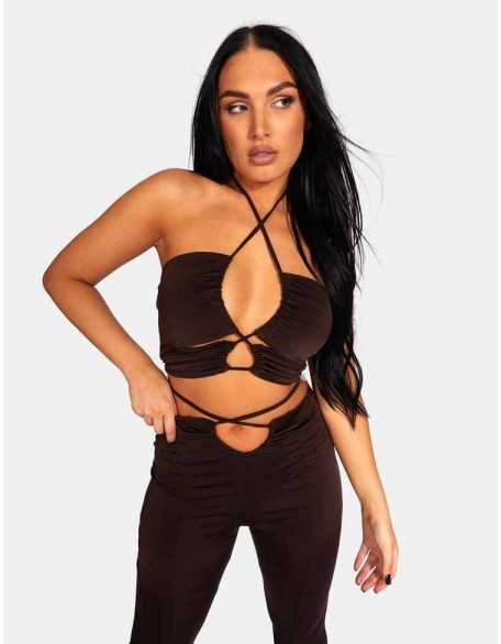 Slinky Loop Ruching Crop Top Chocolate