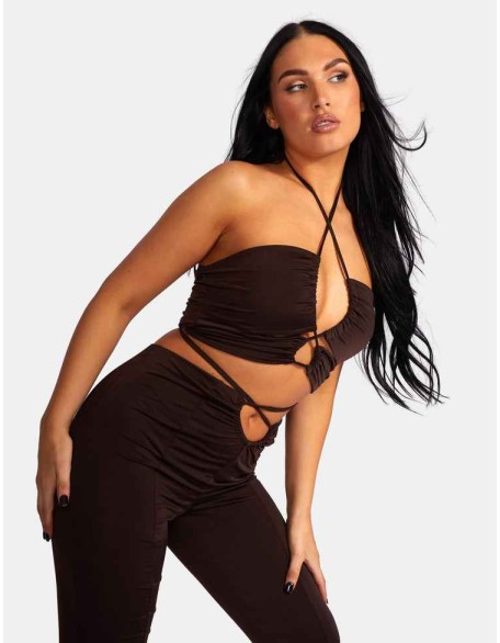 Slinky Loop Ruching Crop Top Chocolate
