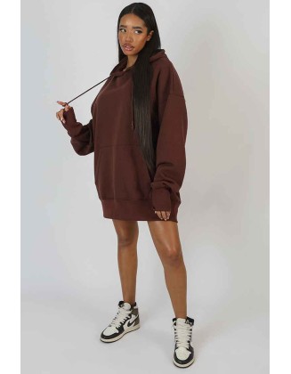 Oversized Sweat Hoodie Dress Chocolate